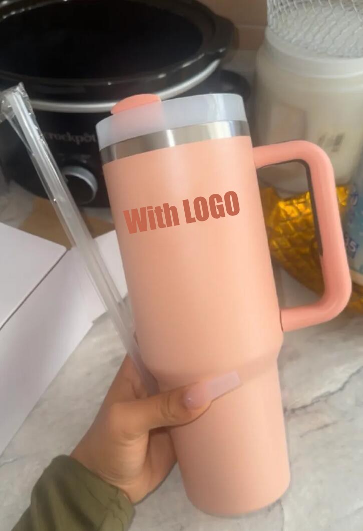 Ship From Stan LOGO Pink Flamingo Tumbler Quenching Agent H2.0 Replica40oz Stainless Steel Cup Handle Lid and Straw 1:1 same Car Cup Water Bottle I1228