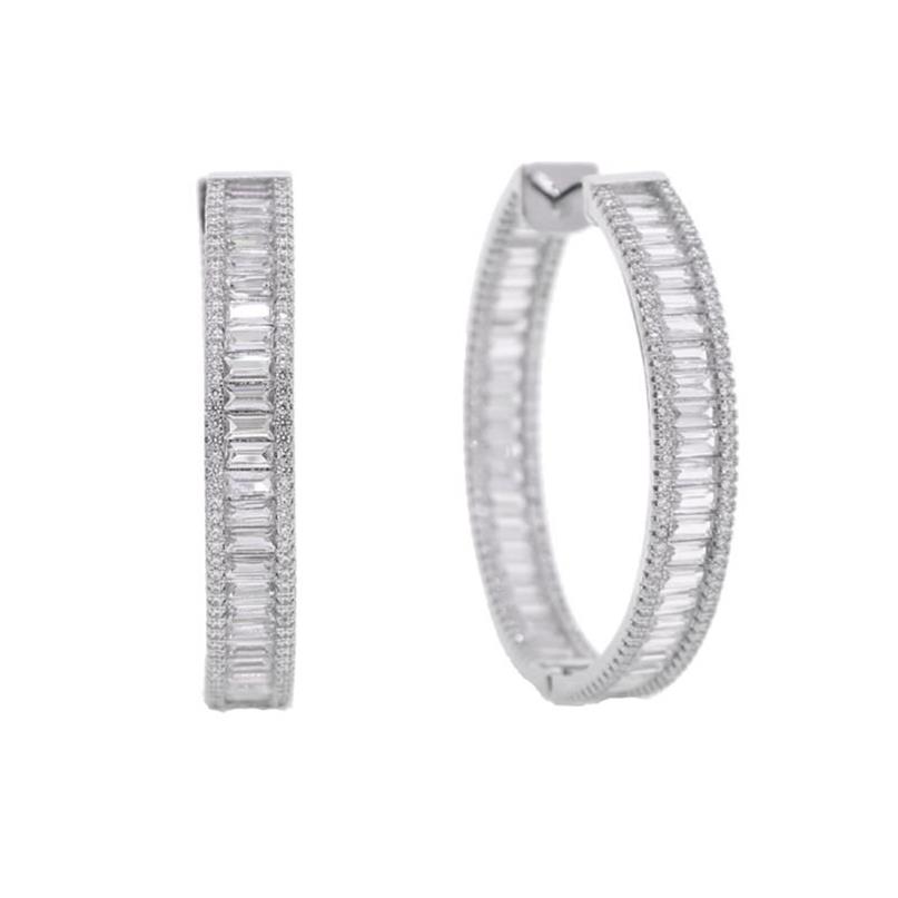 Baguette Prinzessin geschnittene quadratische kubische Zirkonia cz Ohrring Iced Bling Classic 45 -mm Big Circle Hoop Frauen Jewlery Huggie302r