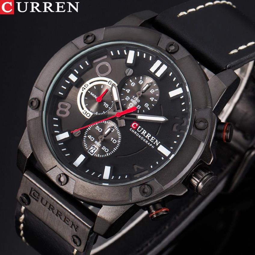 Nouvelles montres hommes marque de luxe CURREN mode sport montre-bracelet chronographe bracelet en cuir Quartz mâle horloge Relogio Masculino209k