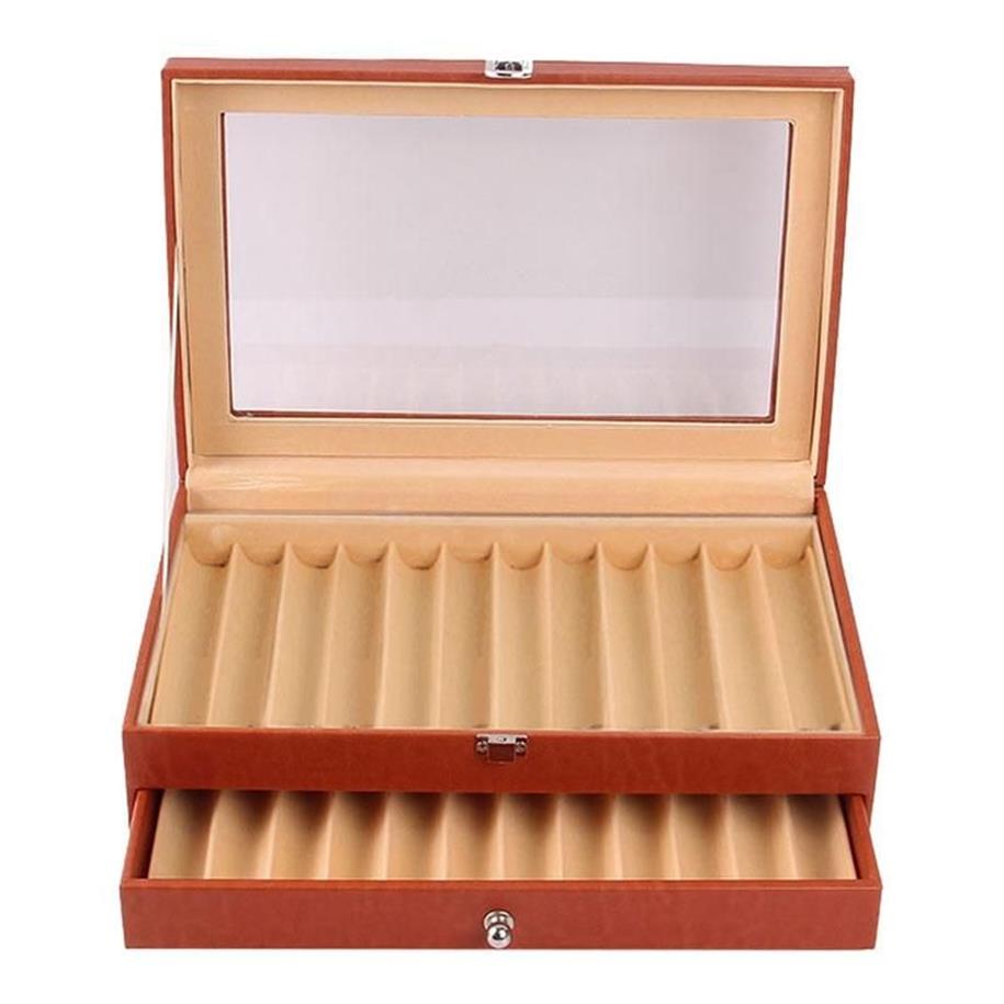 Jewelry Pouches Bags 24 Slots Wooden Fountain Pen Display Case Luxury Topped PU Leather Case Organizer244f