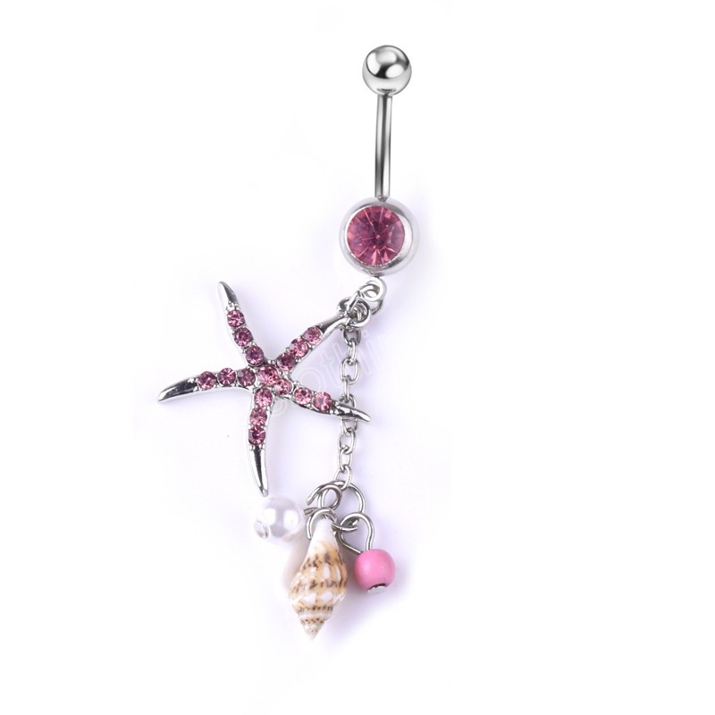 Moon Starfish Belly Ring Shell Navel Stud Crystal Belly Navel smycken Rhinestones Belly Button Ring Crystal Belly Body Jewelry