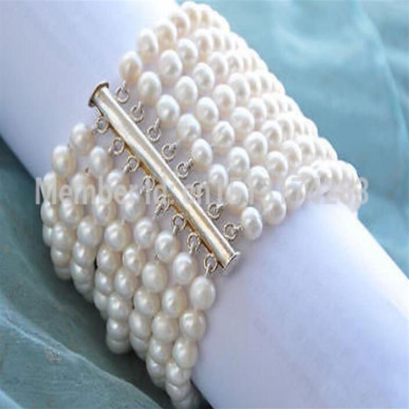 8ROW 8 7 mm blanc rond Bracelet de perles d'eau douce Magnet301b