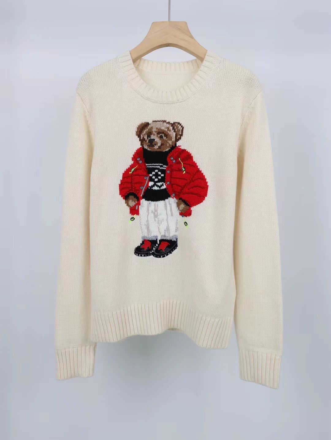 Pulls en tricot pour femmes, avec broderie d'ours en peluche et tissage de fleurs, pull de Style noël à manches longues