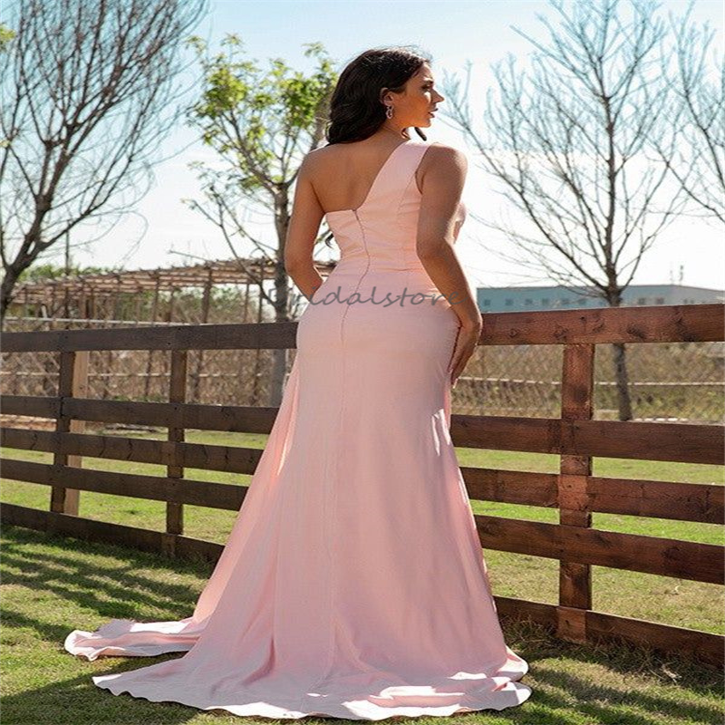 Um ombro rosa elegante vestido de baile 2024 Dubai árabe sereia plus size vestidos de noite com trem vestido de festa de aniversário roupas vestio de fiesta encantador mariage