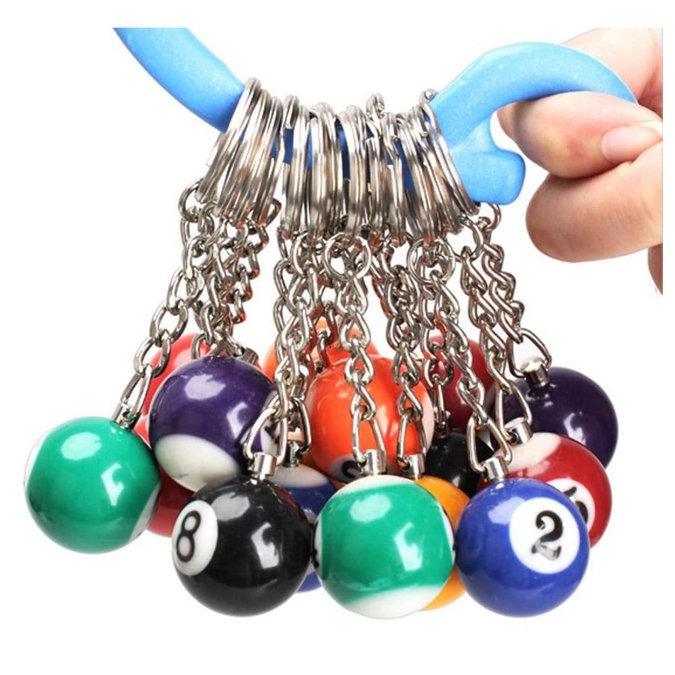 16st Billiard Ball Key Chain Key Ring Round Pendant Car Keychain Charm smycken Fashion Keyrings Accessories Mixed Color226W