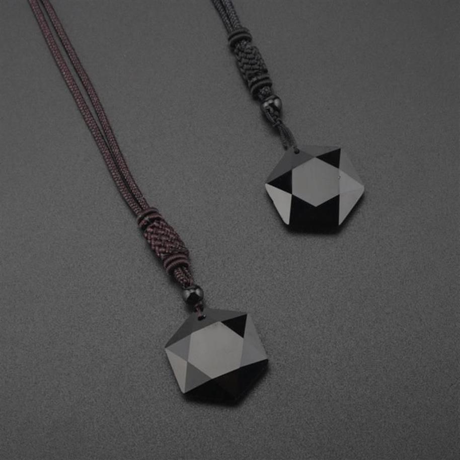 Подвесные ожерелья обсидиан дух маятник Энергия Камень Шестиконечный звездный ожерелье Мужчины и женщины-свитер.