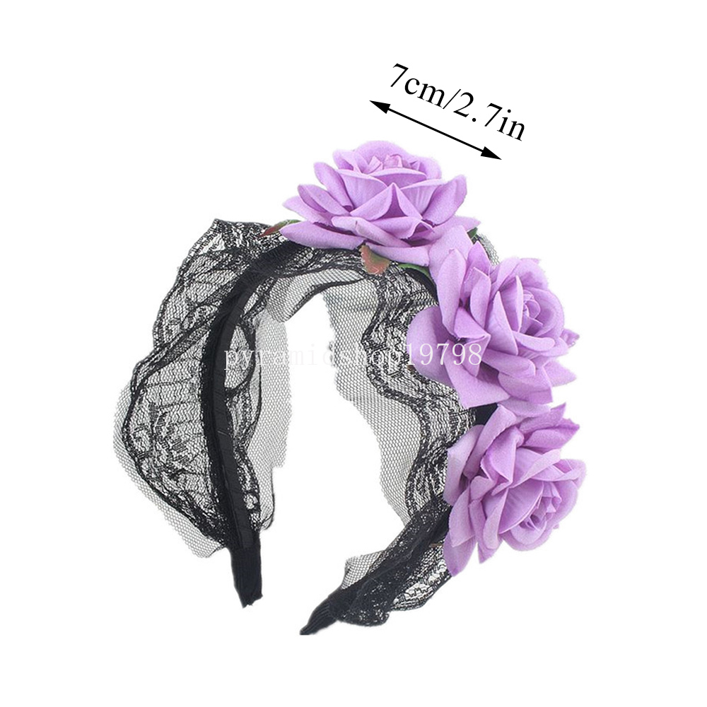 Lolita Sweet Women Fascia capelli Cosplay Head Hoop Halloween Fiore artificiale Head Hoop Fascia capelli floreale Accessori capelli feste