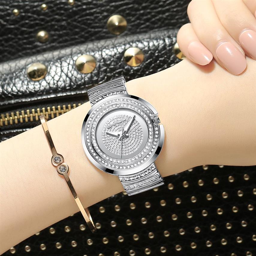 Kadın Moda Sıradan Analog Kuvars Saatler Crrju Kadınlar Elmas Rhinestone Kristal Bileklik Bilek saati Feminino Hediye Clock307u