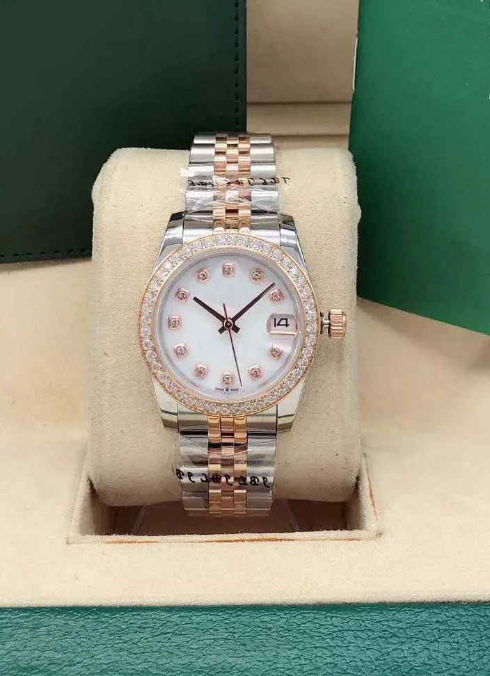Women Watches High Quality Gold Fashion 31mm Sapphire Ladies Dress Pink Watches Mechanical Automatic Scan Date Watch Stainless Steel Brac192w