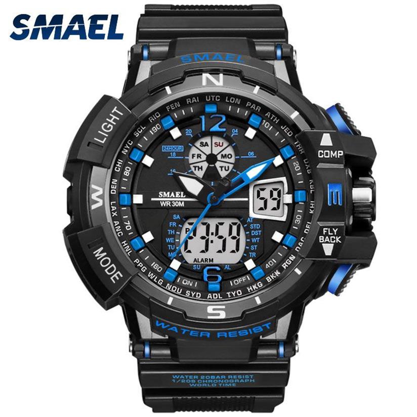 Man Sport Watch Waterproof Shock Resitant Smael Brand Luksusowy zegarek na nadgarstek S Shock 1376 Cyfrowy zegar LED Męskie zegarki Go338p