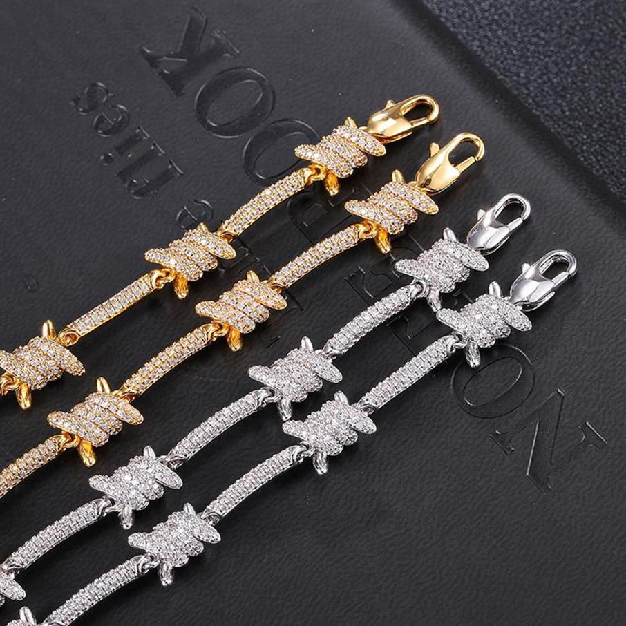 Kedjor DZ 8mm taggtrådhalsband Solid Back Copper Chain med Zircon Stones Punk Style Gold Set Hip Hop Fashion Jewelry295J