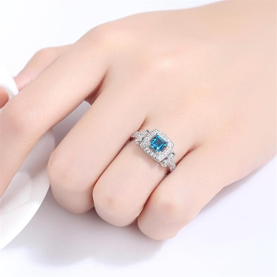 Fashion Vintage 925 Solid Sterling Silver Sapphire Gemstone Birthstone Wedding Engagement Ring Women Jewelry Gifts Whole2626