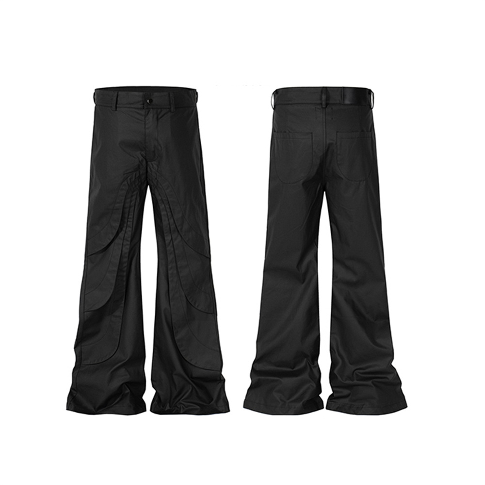 Streetwear Wide Leg Pu Leather Black Color Baggy Casual Flared Jeans Straight Casual Cargo Pants Oversized