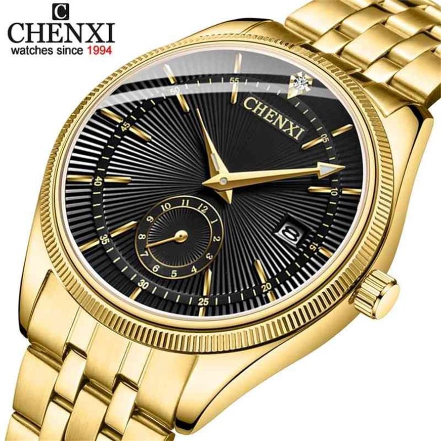 Chenxi Gold Watch Men es Top Brand Luxury Famous Wristwatch Male Clock Golden Quartz Wrist Calender Relogio Masculino 2107282030