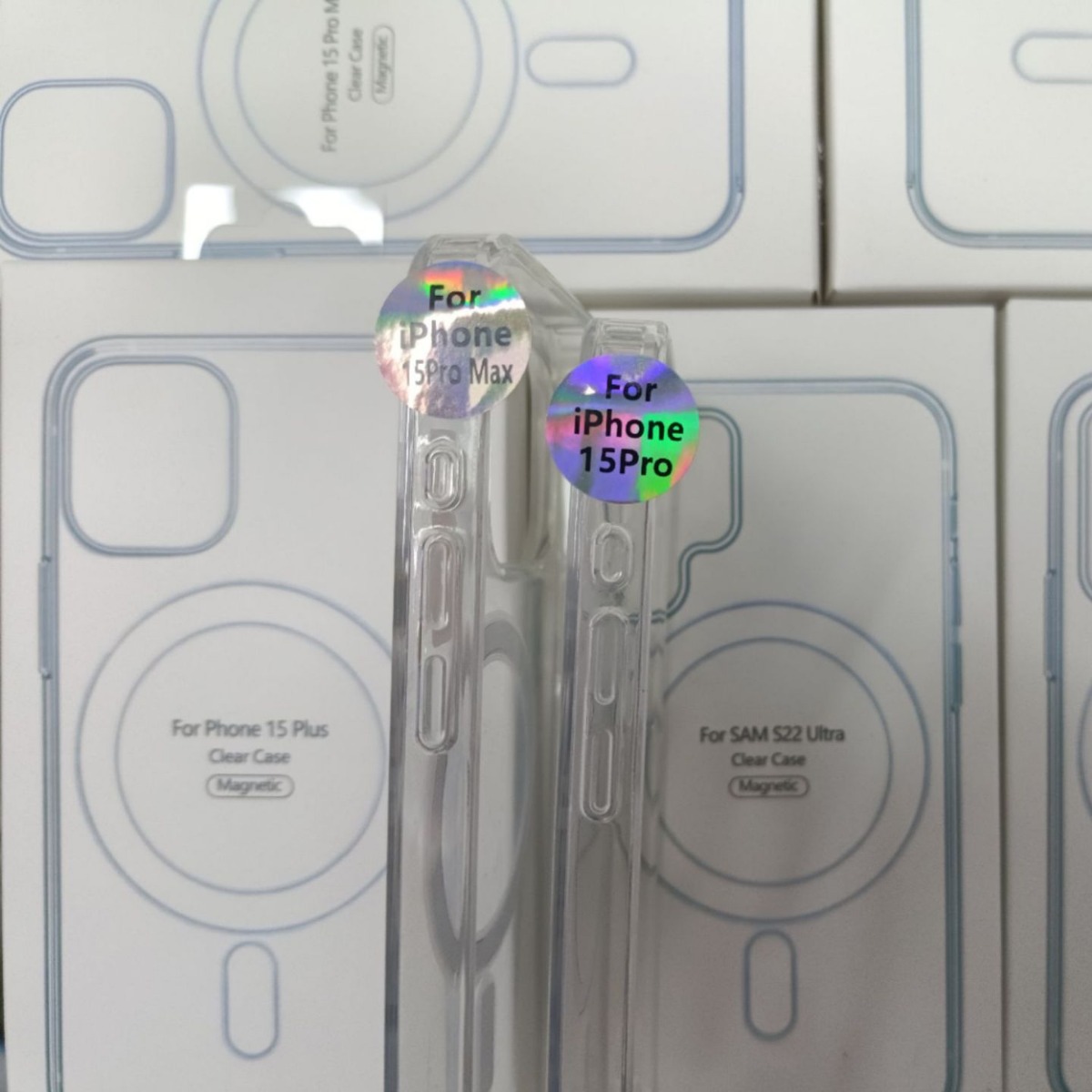 Magsofe Transparent Clear Acrylic Magnetic stötsäkra mobiltelefonfodral för iPhone 15 14 13 12 11 Pro Max Mini XR XS X 8 7 Plus Samsung S23 S22 Ultra med paket