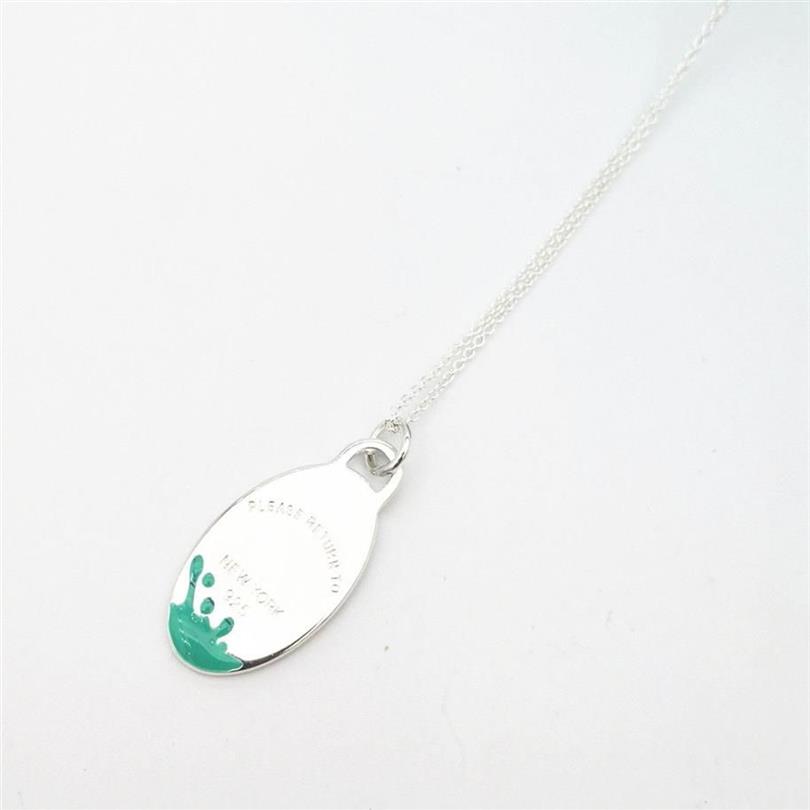 New ladies sterling silver classic cyan pink egg-shaped splash splash enamel silver necklace jewelry couple holiday gift LJ2010092775