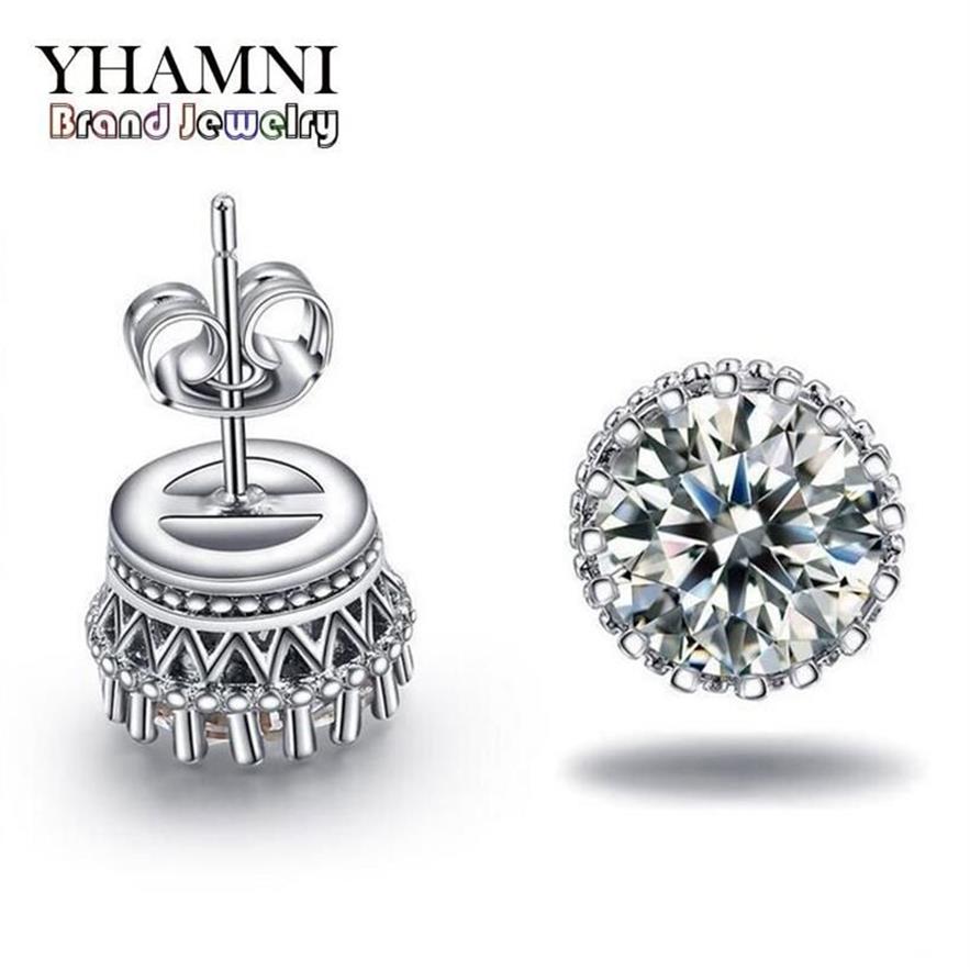 Yhamni New Arrival Sell Super Shiny Diamond 925 Sterling Silver Ladies Stud Crown Earrings Jewelry Whole E100303o