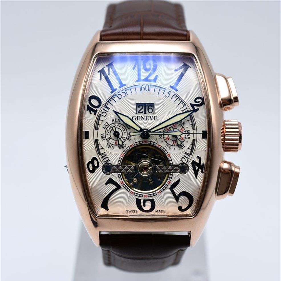 Tourbillon creux mécanique automatique hommes montres squelette ceinture en cuir jour date hommes robe designer montre goutte mâle wris245k