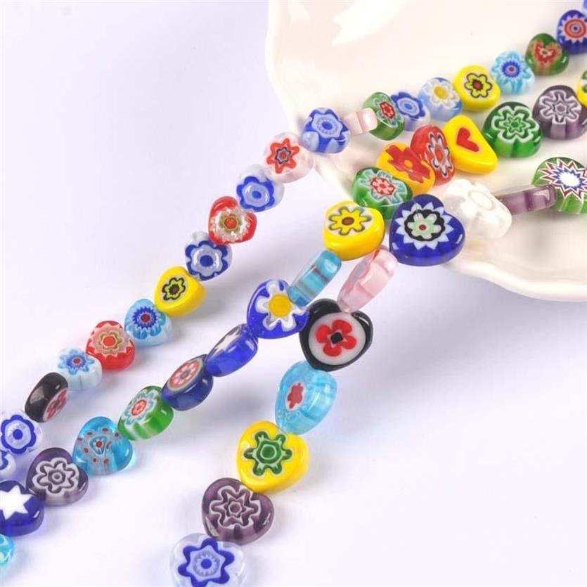 Autres motifs de fleurs de forme de coeur mixte de 8 à 12 mm Millefiori en verre perles lâches Artisanat pour les bijoux faisant ykl0848251n