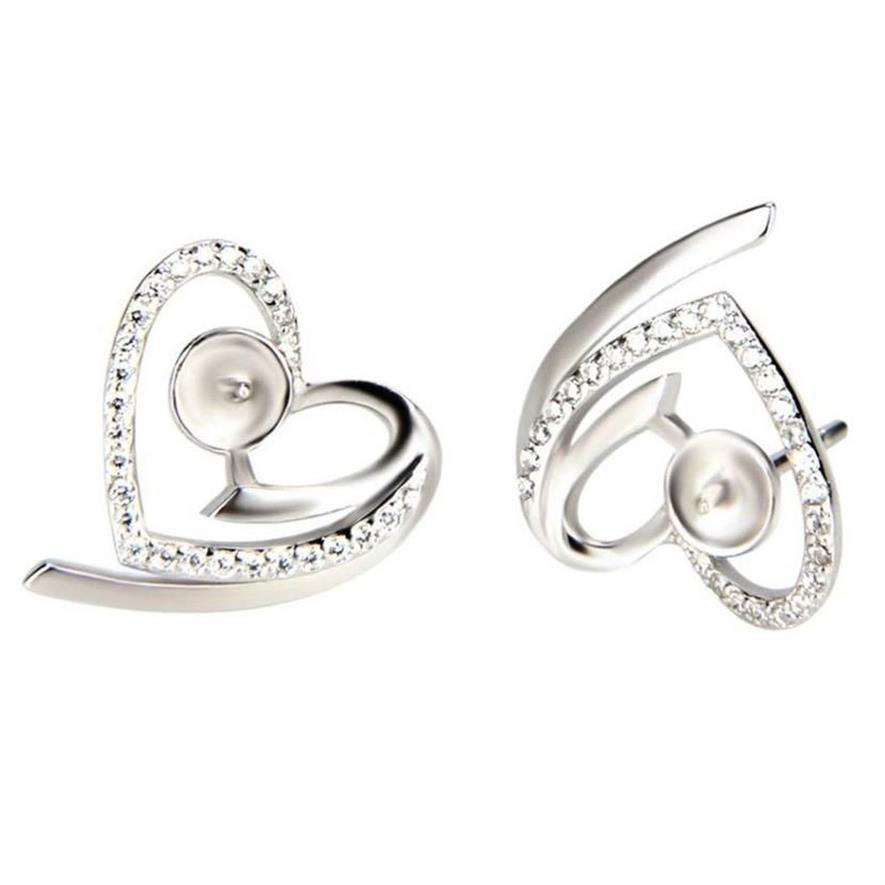 Heart Zircon Sterling 925 Stud Earrings Settings Silver Pearl Mounting Unfinished Earring Jewelry Making 294r