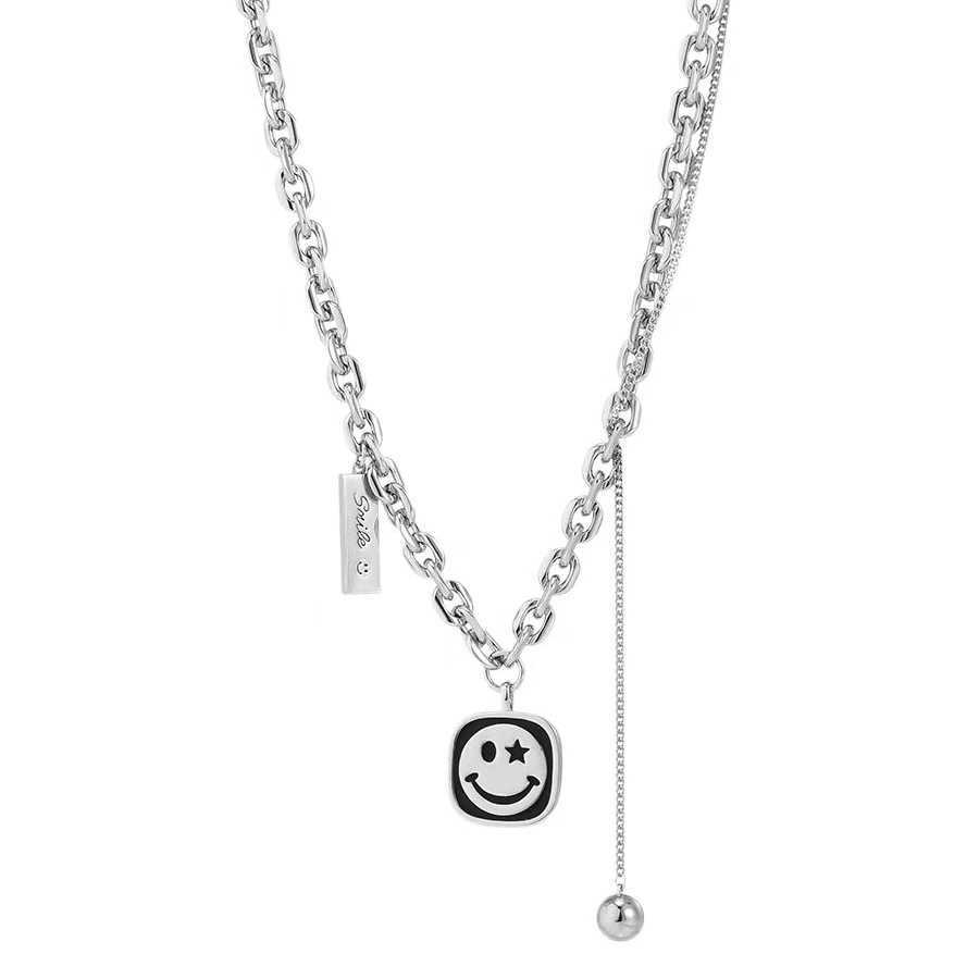 2024 DESIGNERS Square smiling face double-layer necklace for women with light luxury and niche design sense high-end sweet cool spicy girl internet celebrity sweater