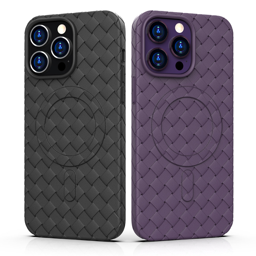 Moda Weave Pattern Caso respirável para iPhone 15 14 13 12 11 Pro Max Magnetic Wireless Charge Soft Cover Acessórios de fundos 