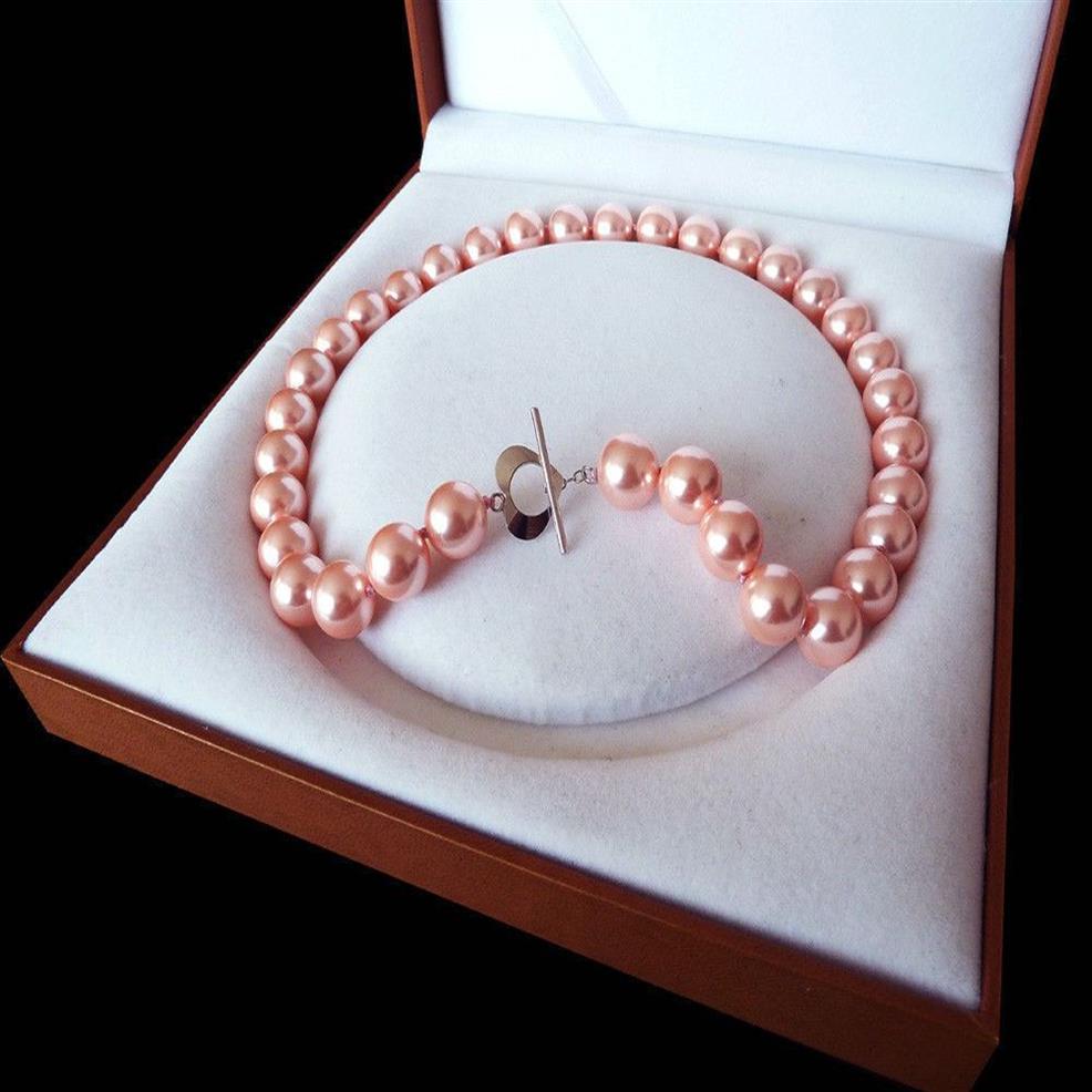 Hela sällsynta enorma 12mm äkta South Sea Pink Shell Pearl Necklace Heart Clasp 18''1279s