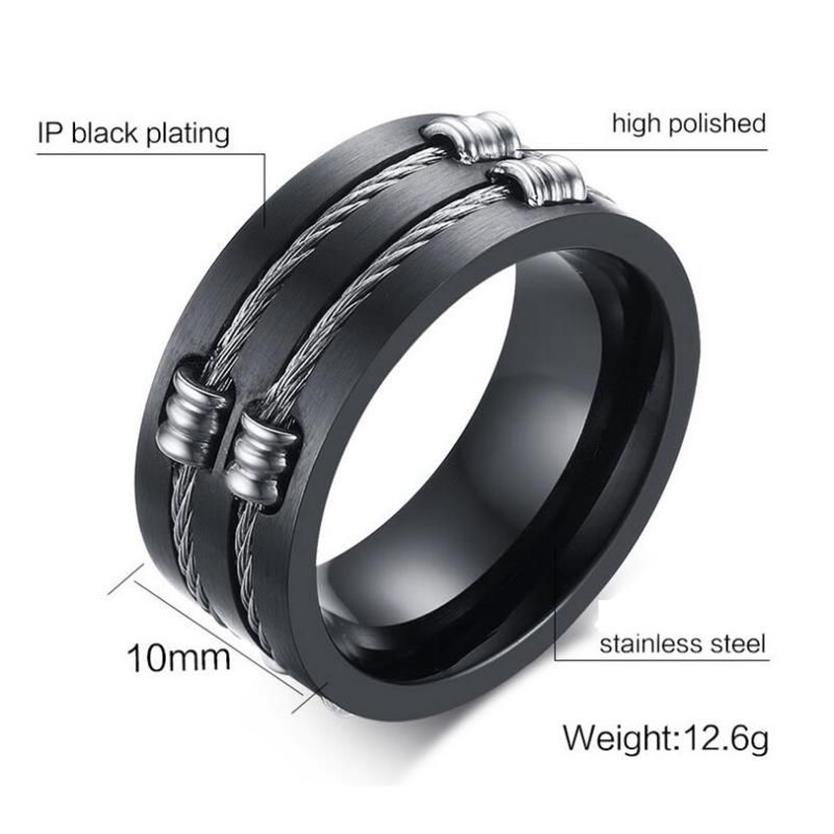 Klasyczna drutowe pierścienie motocyklowe dla mężczyzn 316L Stal nierdzewna szczotkowana design boy sygnet palców opaski bioder biżuterii