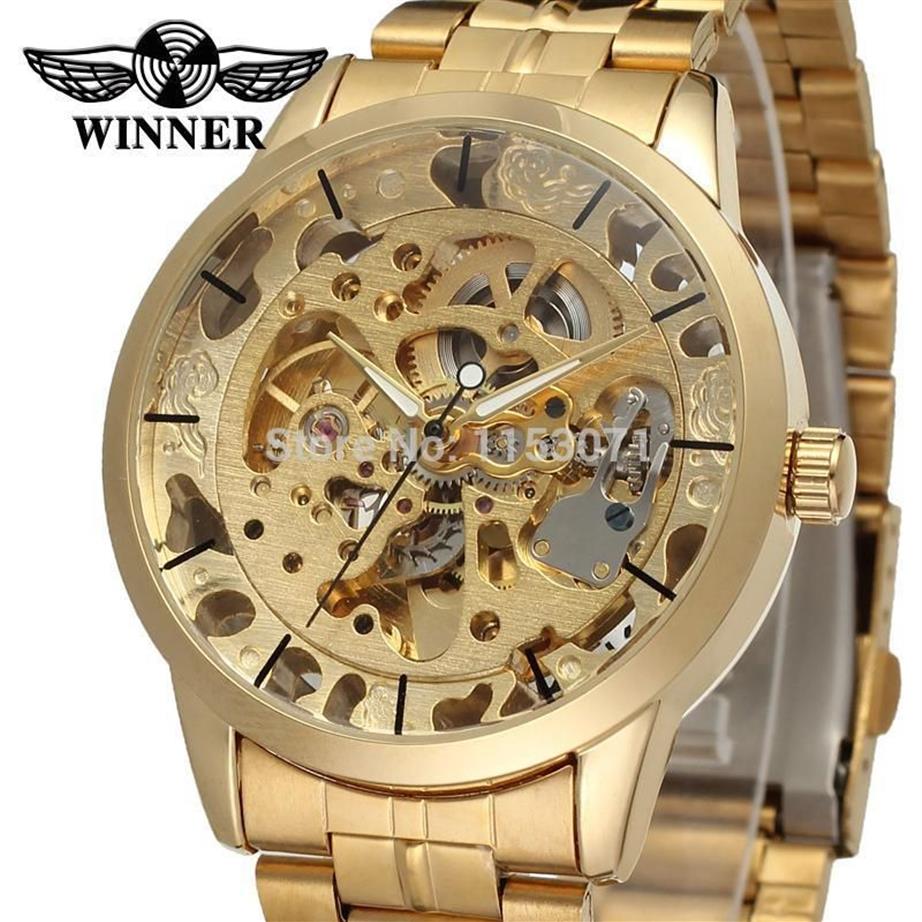 VINNER HERSVART TOPA Märke Luxury Automatic Skeleton Gold Factory Company rostfritt stål armband armbandsur WRG8003M4G1 J230S