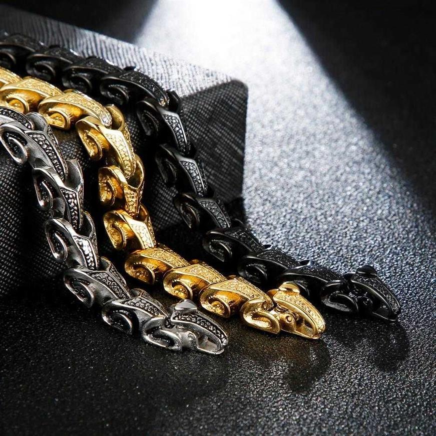 Fongten Punk Dragon Snake Link Chain Heren Armband 316L Roestvrij Staal Zwart Goud Zilver Kleur Viking Mode Armbanden Sieraden 2271l