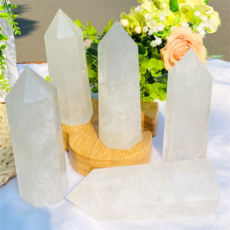 Raw White Crystal Tower Arts Ornament Mineral Healing wands Reiki Natural six-sided Energy stone Ability quartz pillars