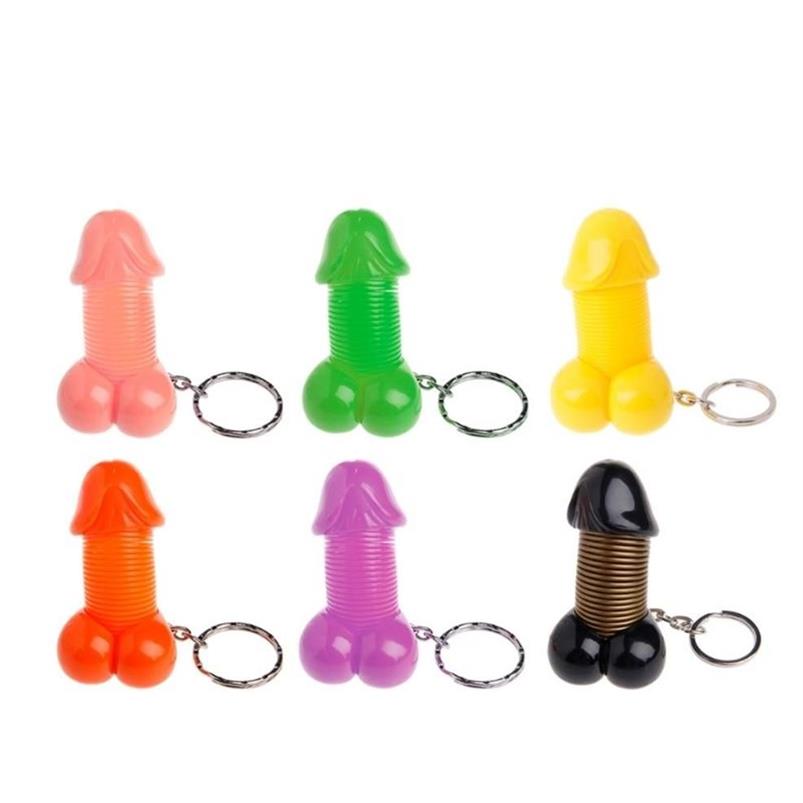 Creative Funny Penis Keychain Multi Spring Keyring Lovers Homens Mulheres Branquear presentes Y0306303A