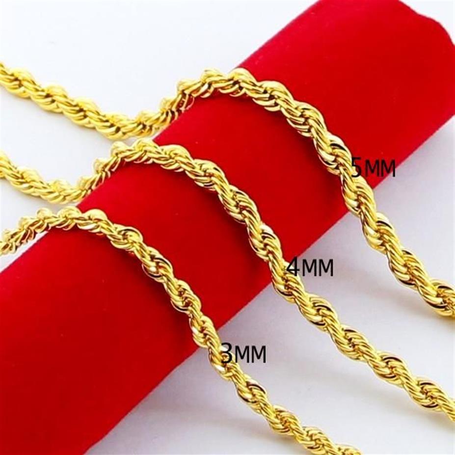 24k Gold Color Filled 3 4 5 6mm Rope Necklace Chain For Men&Women Bracelet Golden Jewelry Accessories Chokers218A