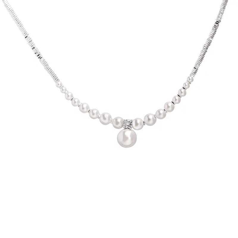 DESIGNER 2024 Collana in argento con perle stile lusso leggero donna, alla moda e versatile, temperamento elegante, tendenza semplice e di fascia alta con catena alla clavicola