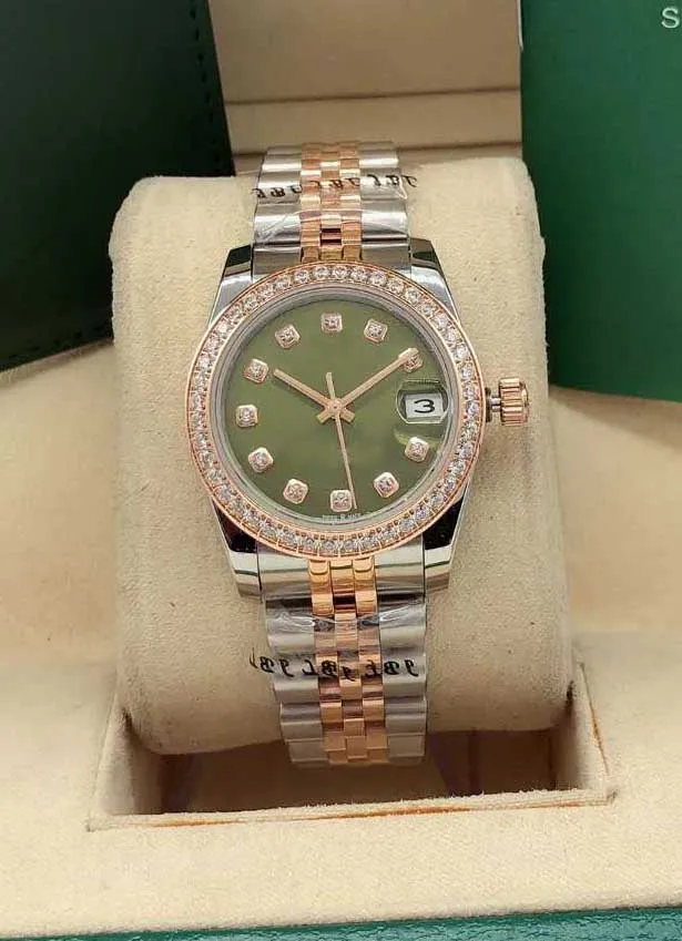 Women Watches High Quality Gold Fashion 31mm Sapphire Ladies Dress Pink Watches Mechanical Automatic Scan Date Watch Stainless Steel Brac192w