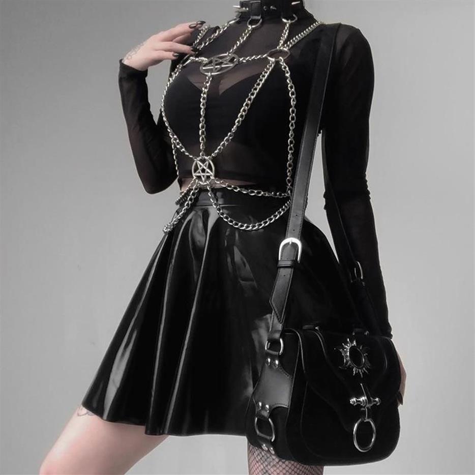 Riemen Sexy Vrouwen Bretels Borst Legering Ketting Riem Gothic Harajuku Pentagrammen Patchwork Kettingen Kwastje Harnas Accessoires277b