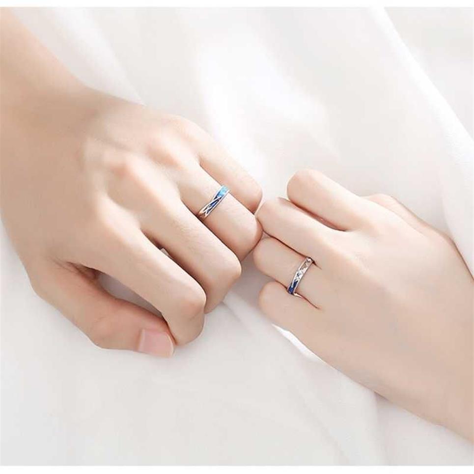 2 шт. Изящные кольца для пары с метеоритной звездой и синим морем, одинаковый набор, кольца для свадьбы с луной и звездой, кольца для него и для нее X0715315Y