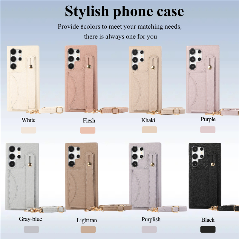 Crossbody Lychee Grain Phone Case for iPhone 15 14 Pro Max Samsung Galaxy S24 S23 Ultra S23FE A13 5G A14 A24 A25 A33 A53 A34 A54 A22 S23FE Card Slot Leather Wallet Shell