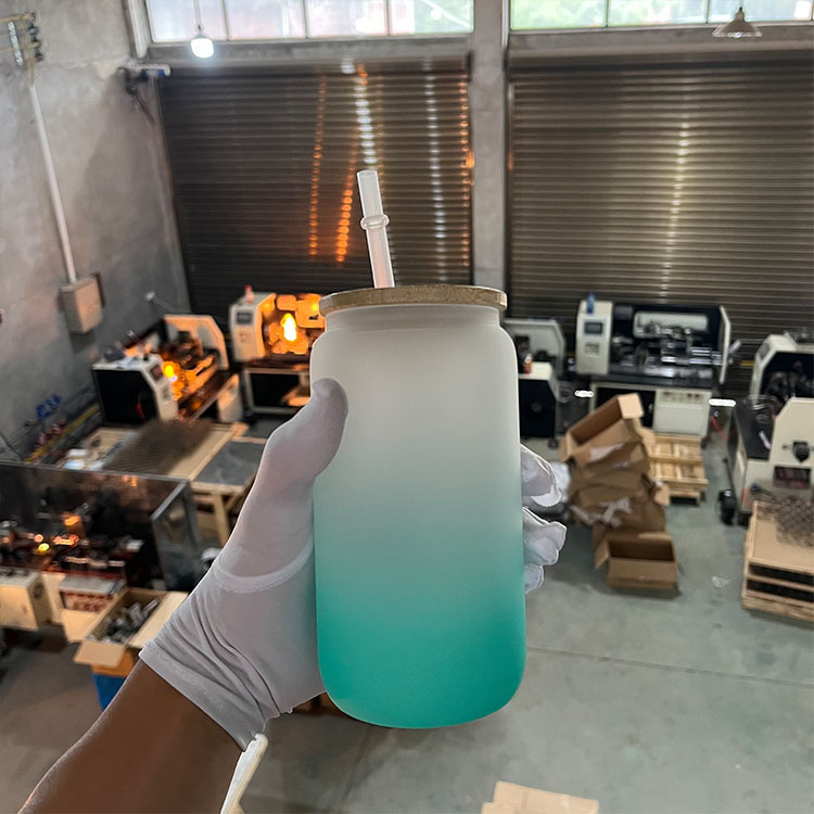 Värme sublimering Glass Cup 16oz Gradient Frosted Enskikt Transparent Cola Cup Heat Transfer