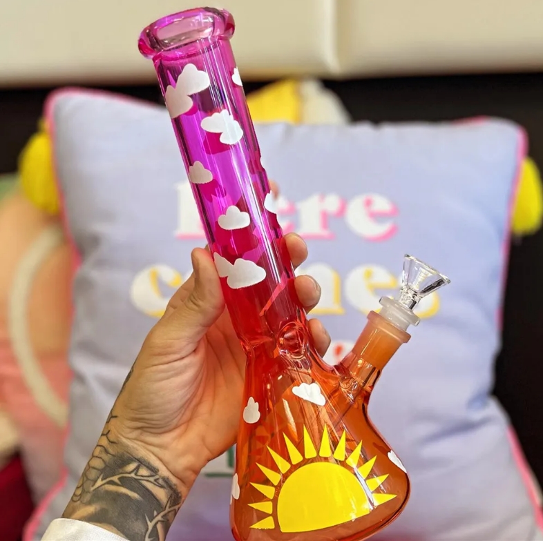 Beaker Glass Water Bongs Dab Rigs Narguilés Shisha Beaker Base Bong Downstem Perc Chicha Avec Joint 14mm 25cm de hauteur