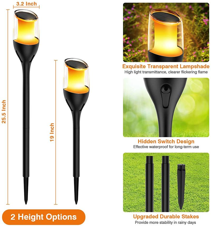 Lampe torche à flamme solaire LED vacillante, imperméable, luminaire décoratif d'extérieur, idéal pour une pelouse, une cour, une rue, un sentier ou un Patio