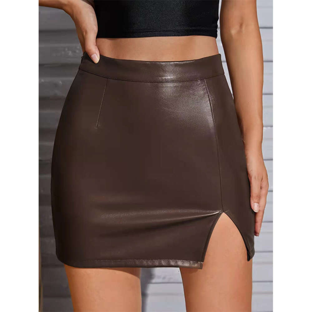 2023-24 Slim Fit, Elegance, Commuting, Brown Lace, Caution, Machine Bag Hip Skirt, Solid Color Short Skirt for Women