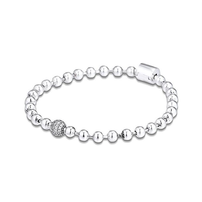 100% 925 Sterling Silver Pärlor Pave Armband Fit Sterling Silver Charms Pärlor för kvinnor DIY Fina smycken som gör hela 598267T