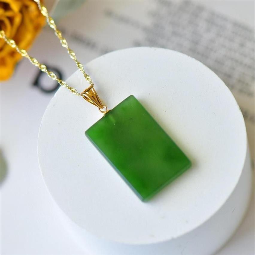 Ketten Design Natural Hetian Jade Jasper Square Ladies Anhänger Halskette Ethnischer Stil Chinesischer einfacher Schmuckzubehör232H