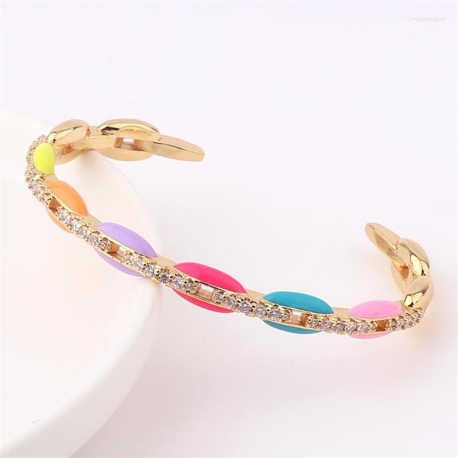 Bangle de alta qualidade CZ Pastel Esmalte Pulseira para mulheres cor de ouro arco-íris colorido verão jóias278j