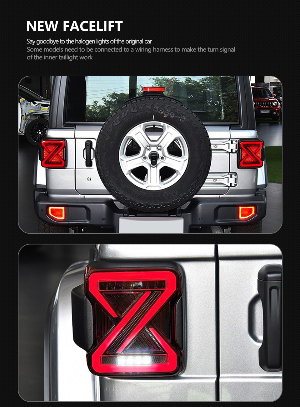 Luces traseras LED para Jeep Wrangler 20 18-2023 DRL Taillights Señal de giro hacia atrás Reverso de lámparas traseras Conjunto