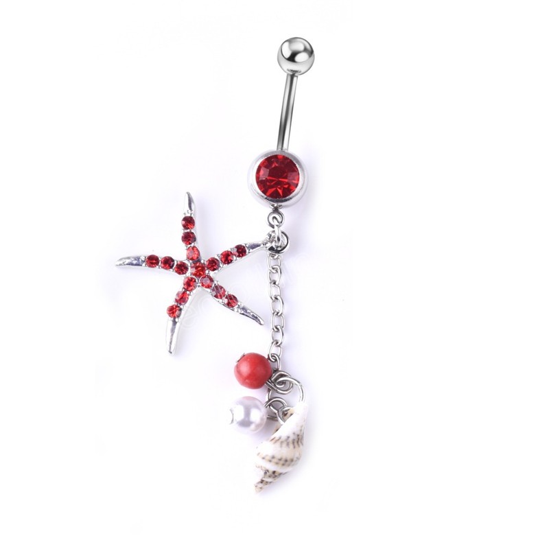 Moon Starfish Belly Ring Shell Navel Stud Crystal Belly Navel smycken Rhinestones Belly Button Ring Crystal Belly Body Jewelry