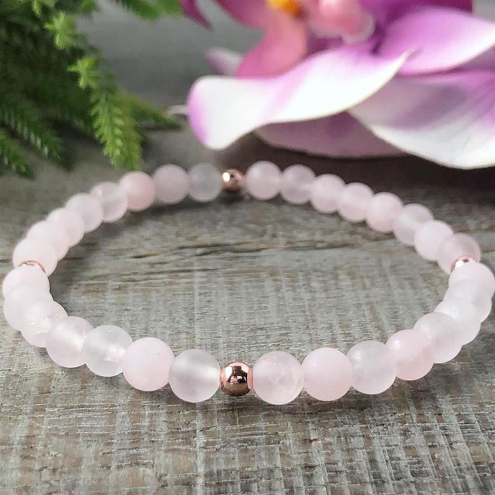 Mg0967 da 6 mm opaco al quarzo rosa bracciale rosa in oro rosa color bracciale di alta qualità cristalli di guarigione di alta qualità yoga mala gioielli291d