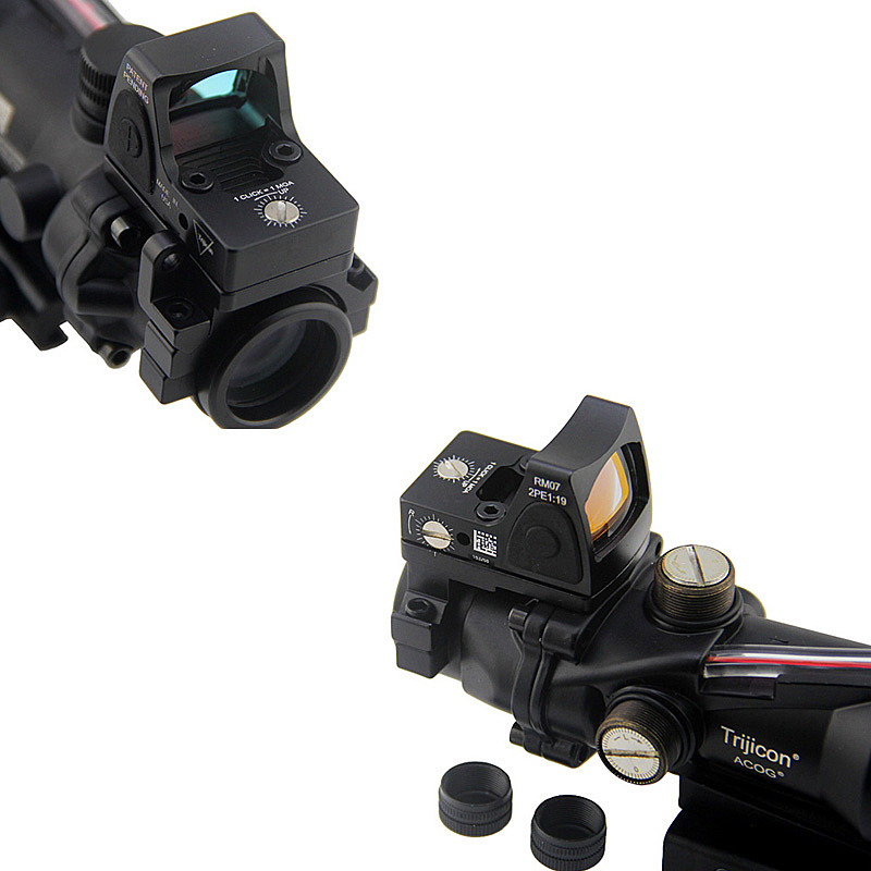 ACOGファイバーサイト4x32ライフルスコープファイバーソースRMR Mini Red Dot Reflex Sightを備えた赤い照明スコープ