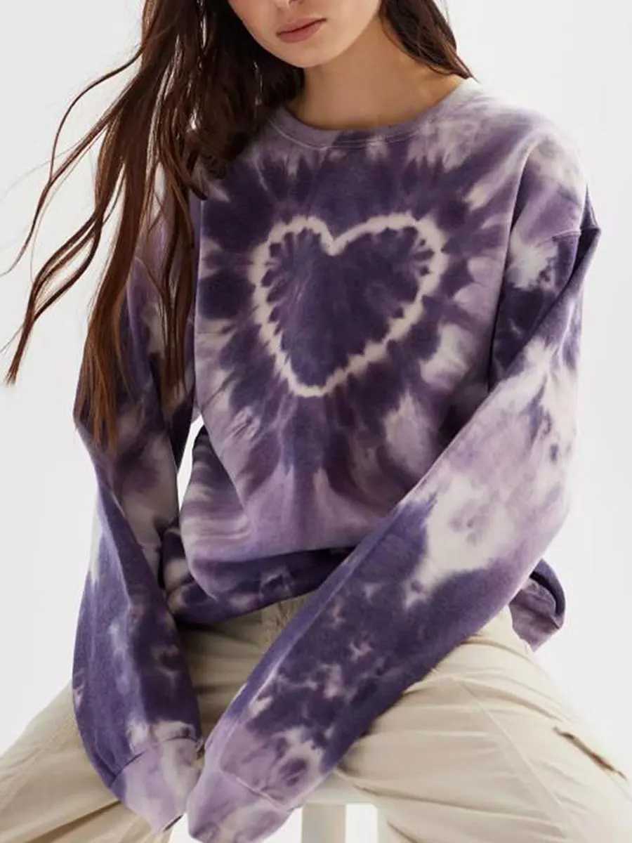 Kadın Hoodies Sweatshirts Kadınların Kalp Kravat Boyası Baskı Sweatshirt Uzun Kollu Müret